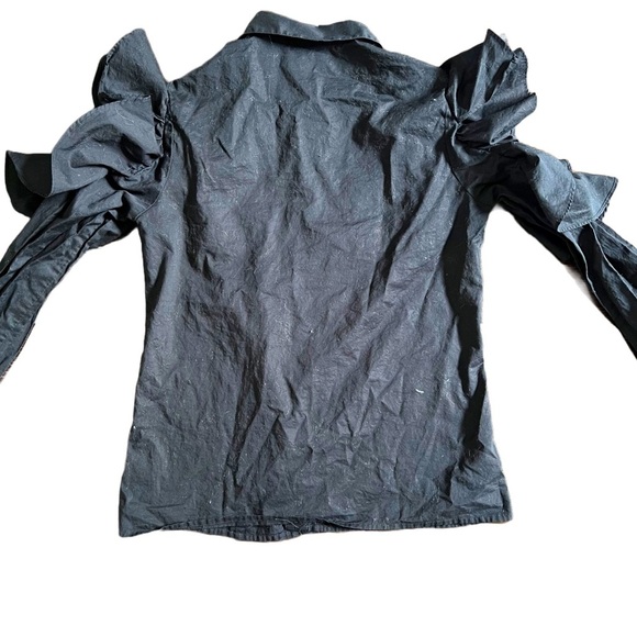EXPRESS BLACK BUTTON UP BLOUSE WITH RUFFLE/PUFF SHOULDERS AND BELL SLEEVES XS - Picture 6 of 6